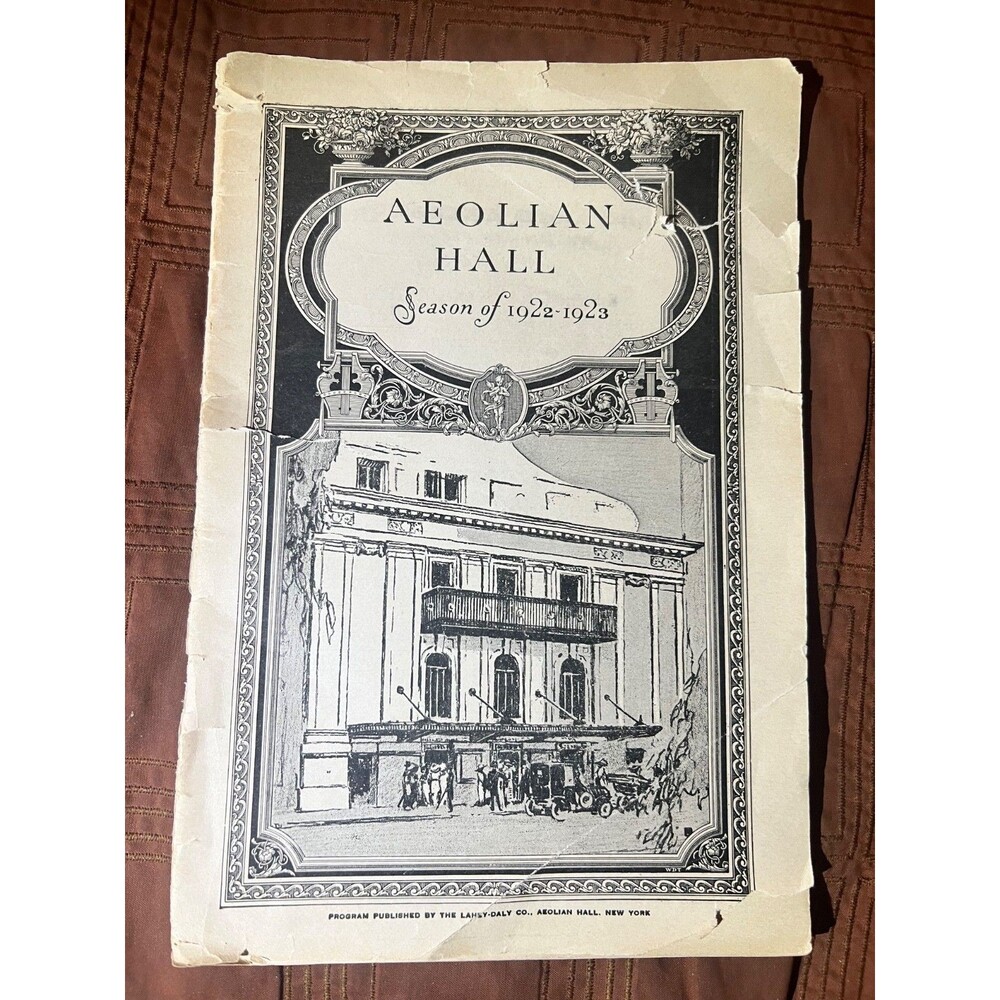 Concert Program for the Aeolian Hall in New York City for 1922-1923 Vintage